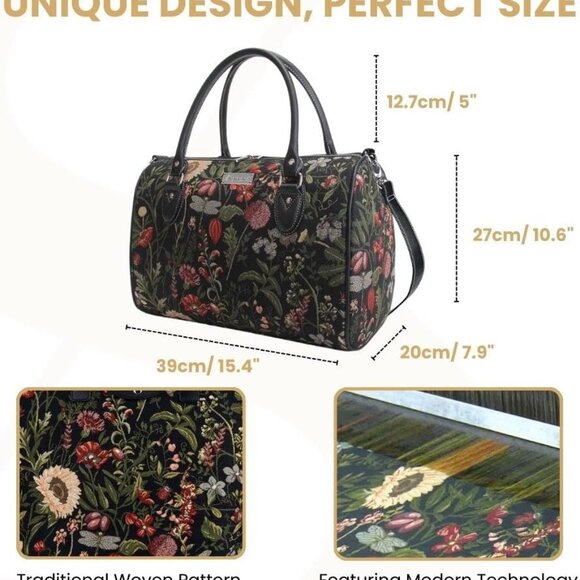 Like NEW Floral Embroidered Tapestry Duffle Bag Overnight Bags Weekend Bag Black - Picture 3 of 10